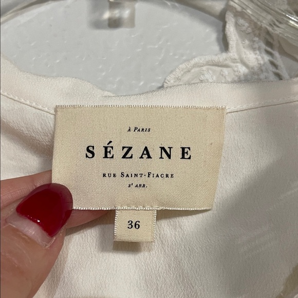 Sezane Cream Ruffle-Trim Button Blouse - Picture 3 of 10